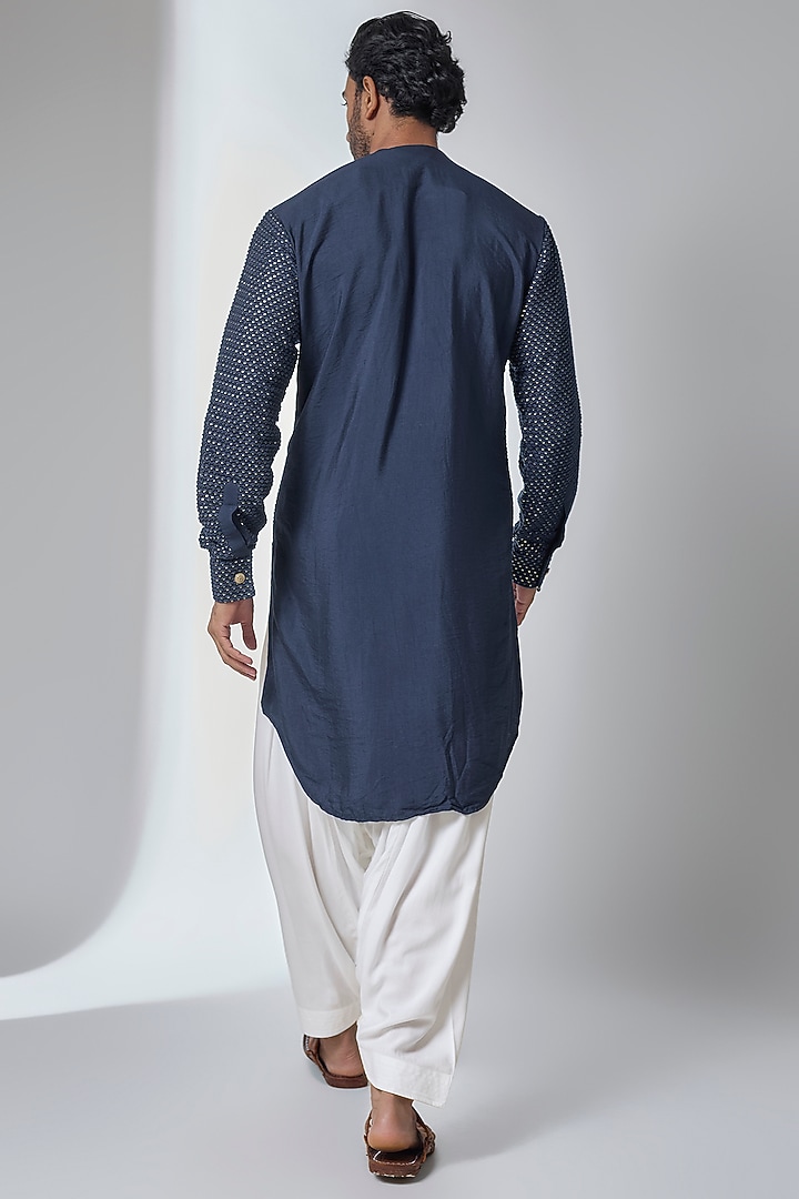 Navy Blue Bemberg Cotton Silk & Georgette Kurta Set by Ankit V Kapoor at Pernia's Pop Up Shop