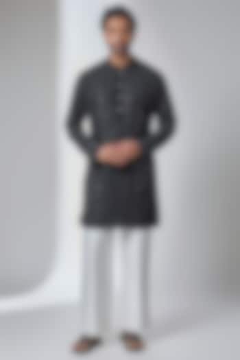 Black Bamberg Cotton Silk Kurta Set by Ankit V Kapoor at Pernia's Pop Up Shop