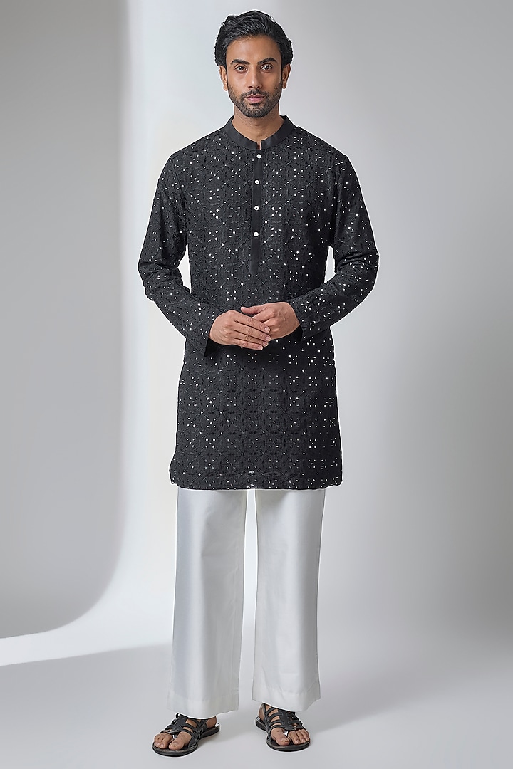 Black Bamberg Cotton Silk Kurta Set by Ankit V Kapoor at Pernia's Pop Up Shop