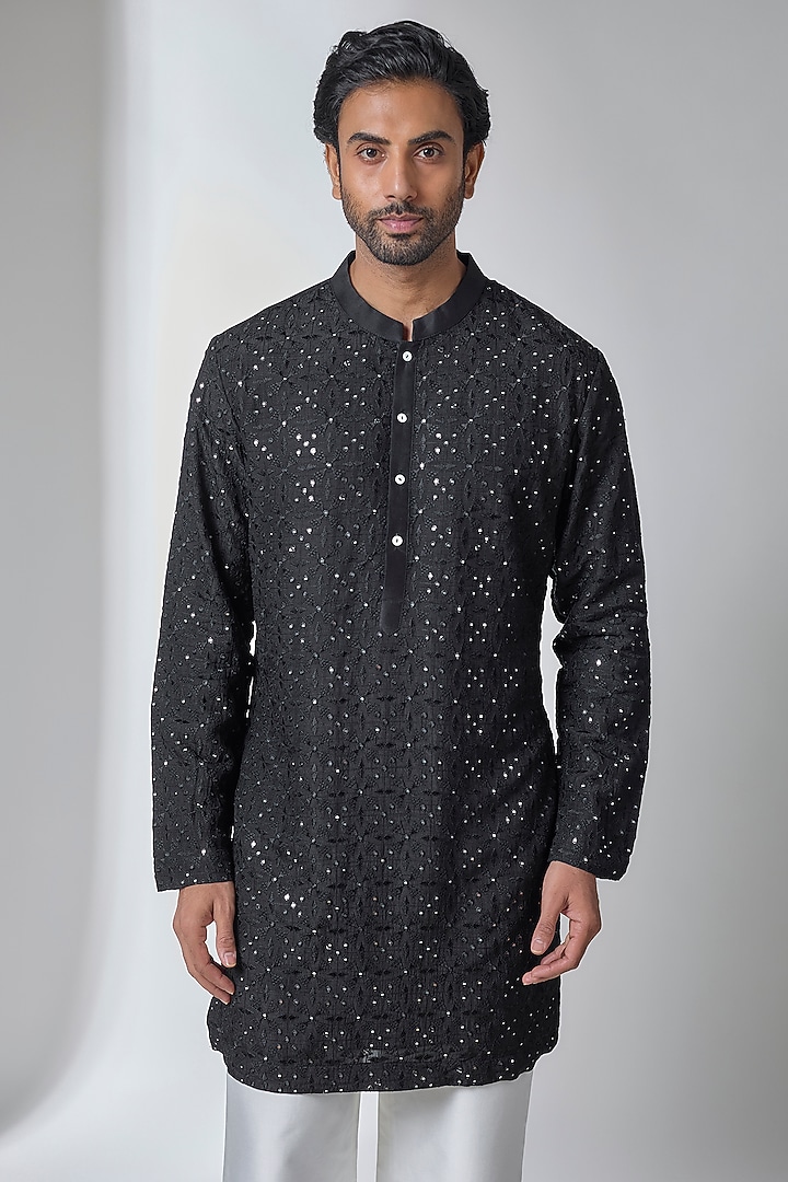 Black Bamberg Cotton Silk Kurta Set by Ankit V Kapoor at Pernia's Pop Up Shop