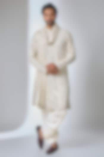 Ivory Bemberg Cotton Silk & Georgette Kurta Set by Ankit V Kapoor at Pernia's Pop Up Shop