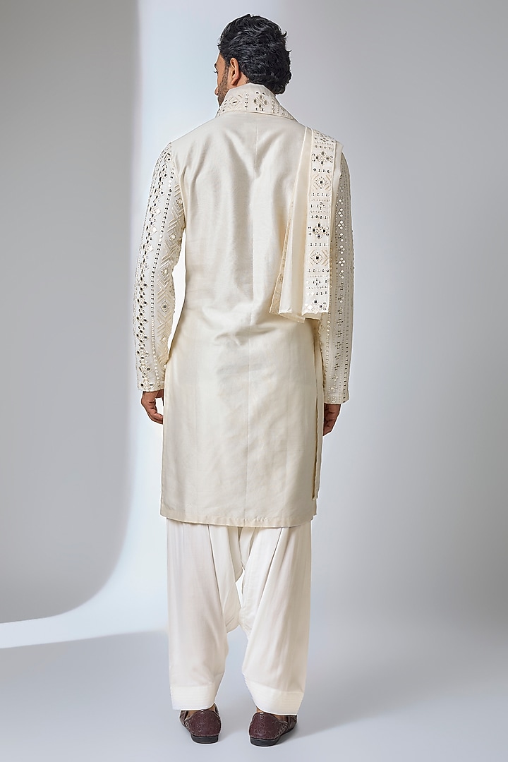 Ivory Bemberg Cotton Silk & Georgette Kurta Set by Ankit V Kapoor at Pernia's Pop Up Shop
