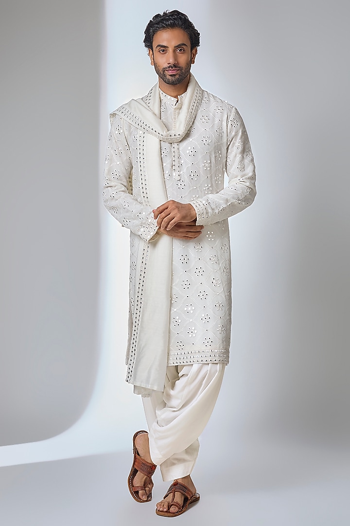 Ivory Bemberg Cotton Silk Kurta Set by Ankit V Kapoor at Pernia's Pop Up Shop