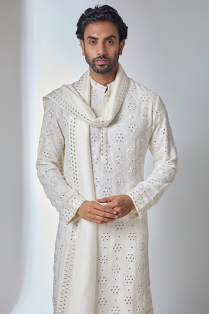 Ivory Bemberg Cotton Silk Kurta Set by Ankit V Kapoor at Pernia's Pop Up Shop