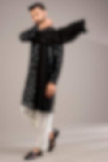 Black Bemberg Cotton Silk & Georgette Kurta Set by Ankit V Kapoor at Pernia's Pop Up Shop