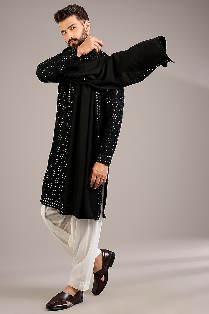 Black Bemberg Cotton Silk & Georgette Kurta Set by Ankit V Kapoor at Pernia's Pop Up Shop