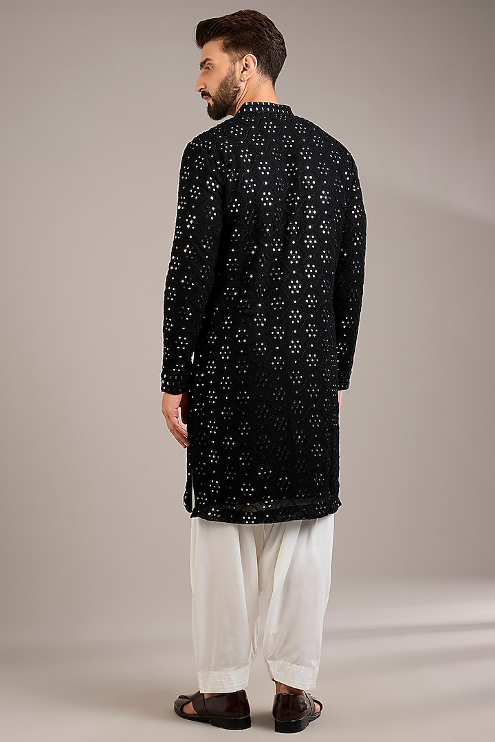 Black Bemberg Cotton Silk & Georgette Kurta Set by Ankit V Kapoor at Pernia's Pop Up Shop
