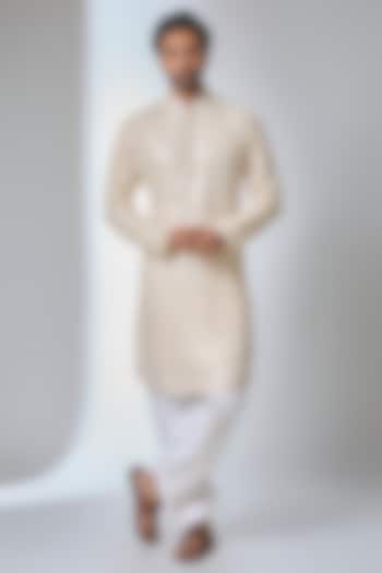 Champagne bemberg Cotton Silk & Georgette Kurta Set by Ankit V Kapoor at Pernia's Pop Up Shop