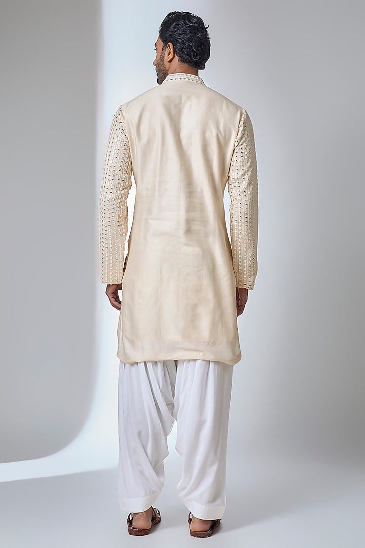 Champagne bemberg Cotton Silk & Georgette Kurta Set by Ankit V Kapoor at Pernia's Pop Up Shop