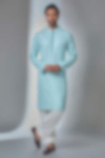 Powder Blue Cotton Silk & Georgette Kurta Set by Ankit V Kapoor at Pernia's Pop Up Shop