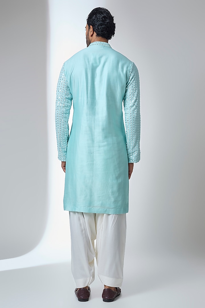 Powder Blue Cotton Silk & Georgette Kurta Set by Ankit V Kapoor at Pernia's Pop Up Shop
