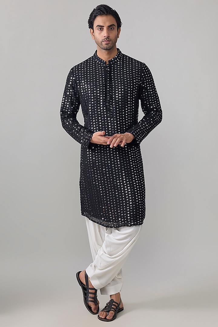 Black Georgette Embroidered Kurta Set by Ankit V Kapoor at Pernia's Pop Up Shop