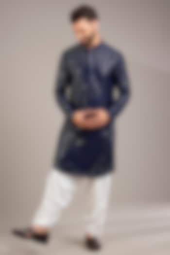 Navy Blue Bemberg Cotton Silk & Georgette Kurta Set by Ankit V Kapoor at Pernia's Pop Up Shop