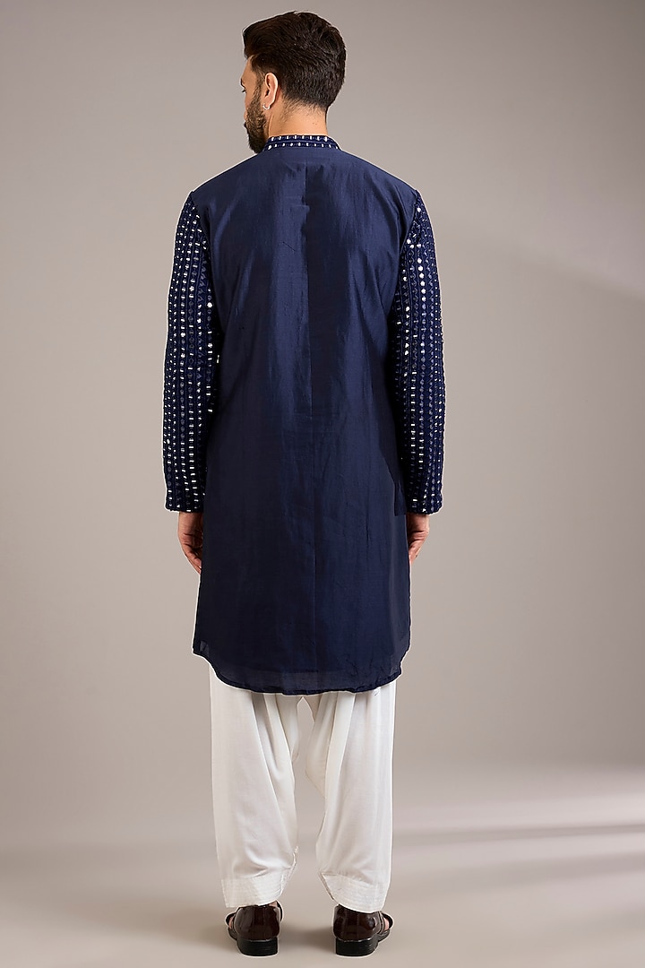 Navy Blue Bemberg Cotton Silk & Georgette Kurta Set by Ankit V Kapoor at Pernia's Pop Up Shop