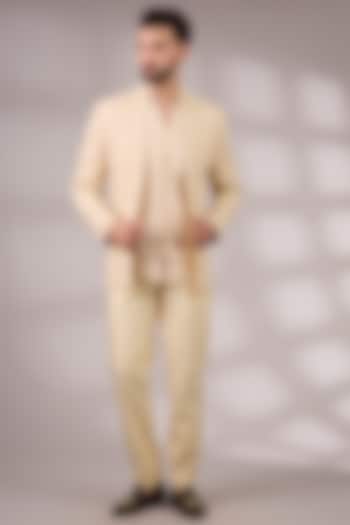 Golden Bemberg Cotton Silk Groom Indowestern Set by Ankit V Kapoor at Pernia's Pop Up Shop