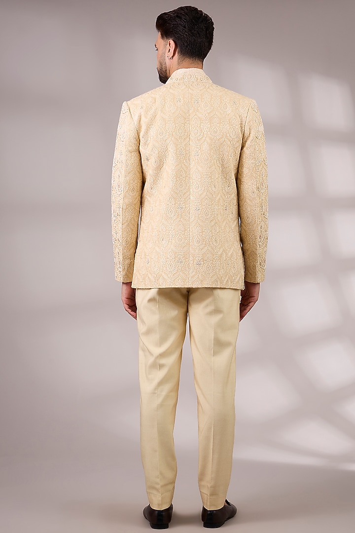 Golden Bemberg Cotton Silk Groom Indowestern Set by Ankit V Kapoor at Pernia's Pop Up Shop