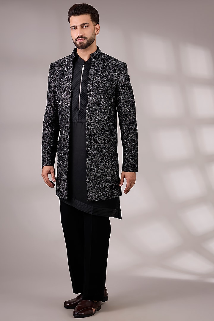 Black Japanese Suiting Groom Indowestern Set by Ankit V Kapoor at Pernia's Pop Up Shop