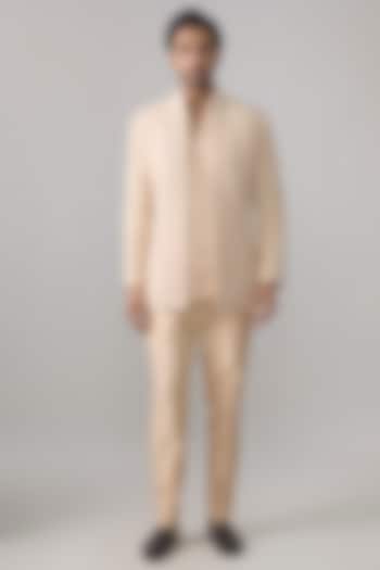 Champagne Cotton Silk Embroidered Groom Indowestern Set by Ankit V Kapoor at Pernia's Pop Up Shop