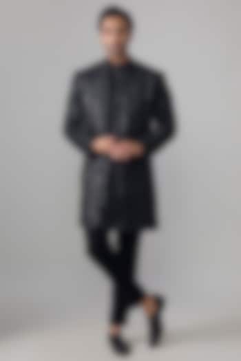 Black Japanese Suiting Embroidered Groom Indowestern Set by Ankit V Kapoor at Pernia's Pop Up Shop