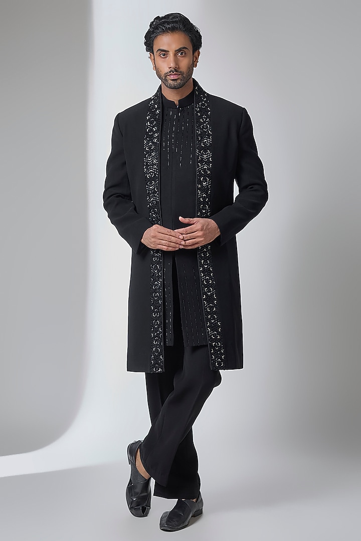Black Japanese Suiting Groom Indowestern Set by Ankit V Kapoor at Pernia's Pop Up Shop