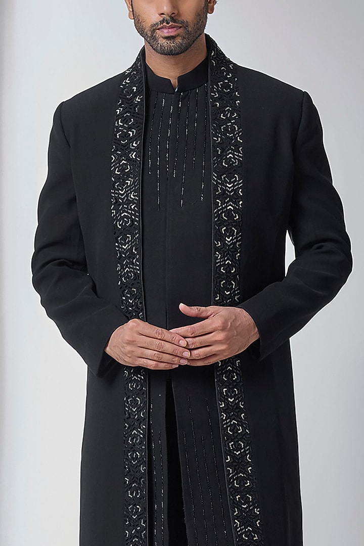 Black Japanese Suiting Groom Indowestern Set by Ankit V Kapoor at Pernia's Pop Up Shop