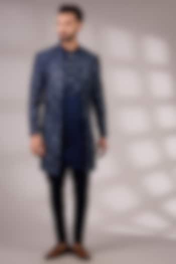 Navy Blue Japanese Suiting Groom Indowestern Set by Ankit V Kapoor at Pernia's Pop Up Shop