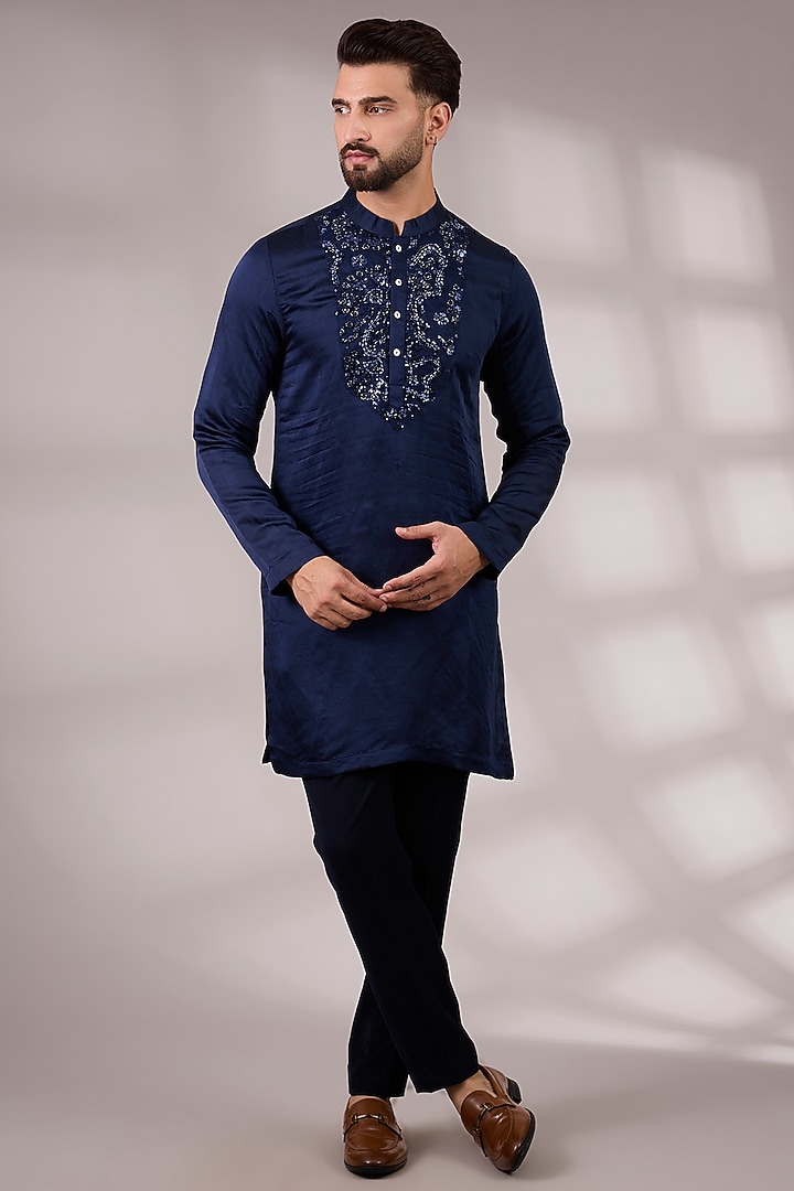 Navy Blue Japanese Suiting Groom Indowestern Set by Ankit V Kapoor at Pernia's Pop Up Shop