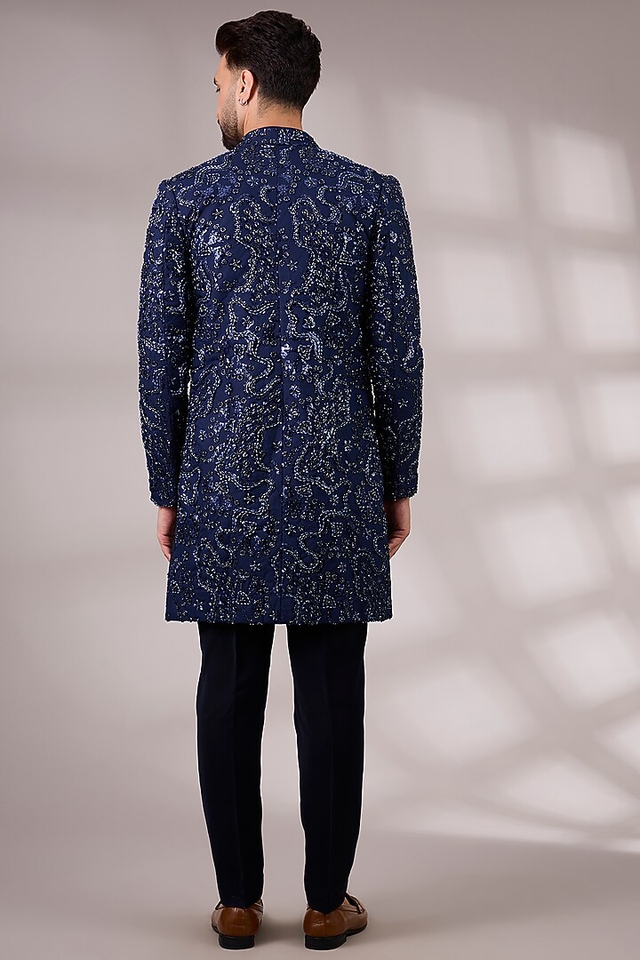 Navy Blue Japanese Suiting Groom Indowestern Set by Ankit V Kapoor at Pernia's Pop Up Shop