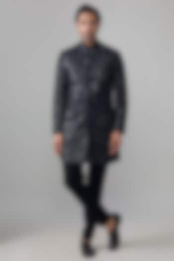 Black Japanese Suiting Embroidered Groom Indowestern Set by Ankit V Kapoor at Pernia's Pop Up Shop