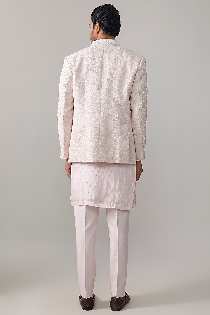 Powder Pink Georgette Embroidered Groom Indowestern Set by Ankit V Kapoor at Pernia's Pop Up Shop