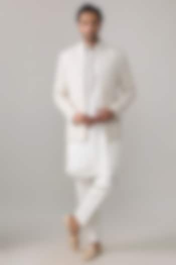 Ivory Georgette Embroidered Groom Indowestern Set by Ankit V Kapoor at Pernia's Pop Up Shop