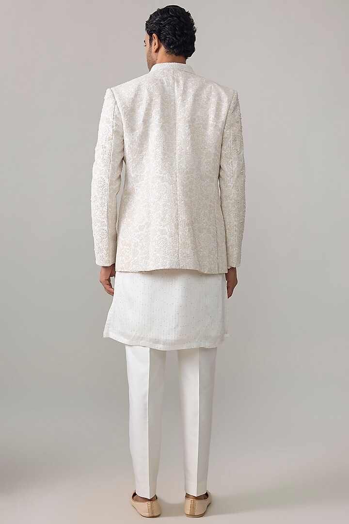 Ivory Georgette Embroidered Groom Indowestern Set by Ankit V Kapoor at Pernia's Pop Up Shop