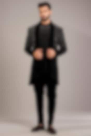 Black Japanese Suiting Groom Indowestern Set by Ankit V Kapoor at Pernia's Pop Up Shop
