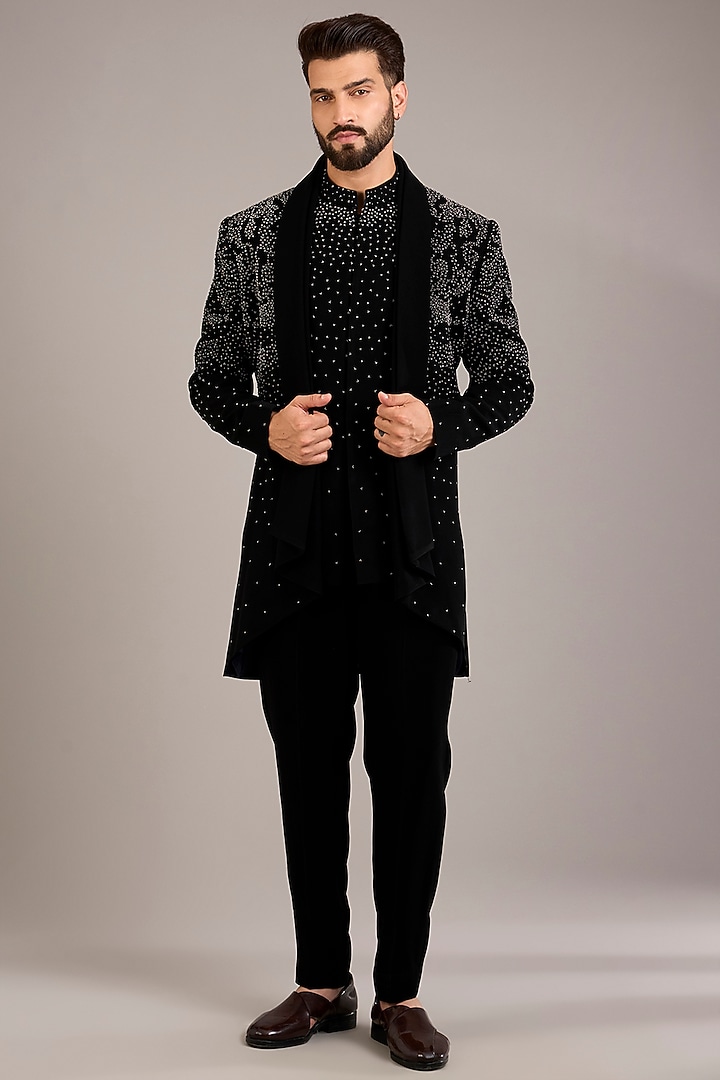 Black Japanese Suiting Groom Indowestern Set by Ankit V Kapoor at Pernia's Pop Up Shop