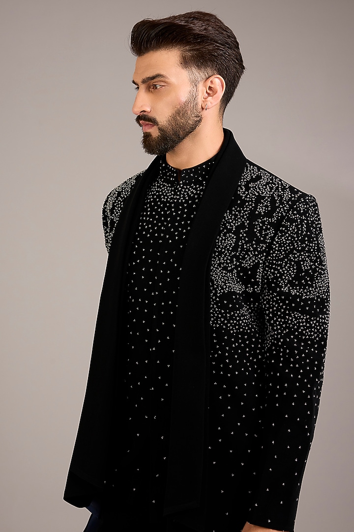 Black Japanese Suiting Groom Indowestern Set by Ankit V Kapoor at Pernia's Pop Up Shop