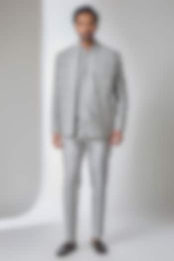 Grey Cotton Silk Groom Indowestern Set by Ankit V Kapoor at Pernia's Pop Up Shop