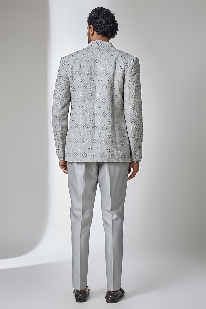 Grey Cotton Silk Groom Indowestern Set by Ankit V Kapoor at Pernia's Pop Up Shop