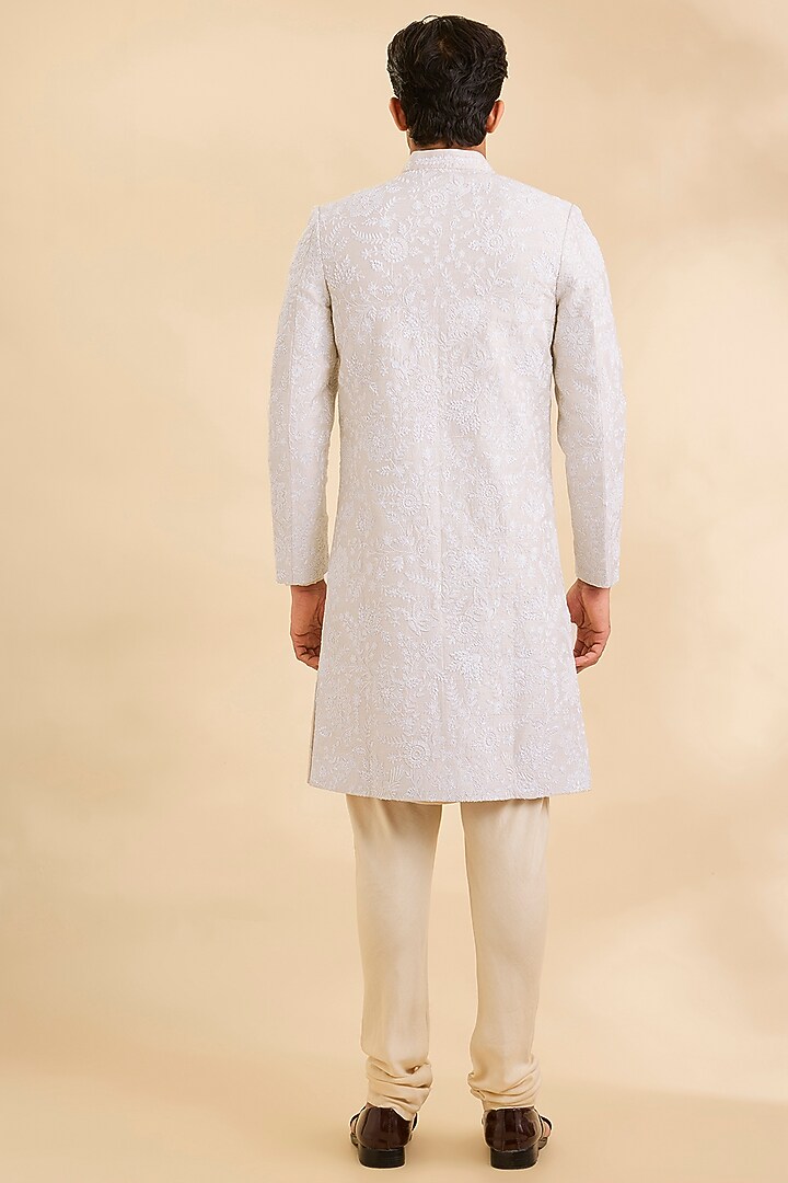 Ivory Pure Silk Groom Sherwani Set by Ankit V Kapoor at Pernia's Pop Up Shop