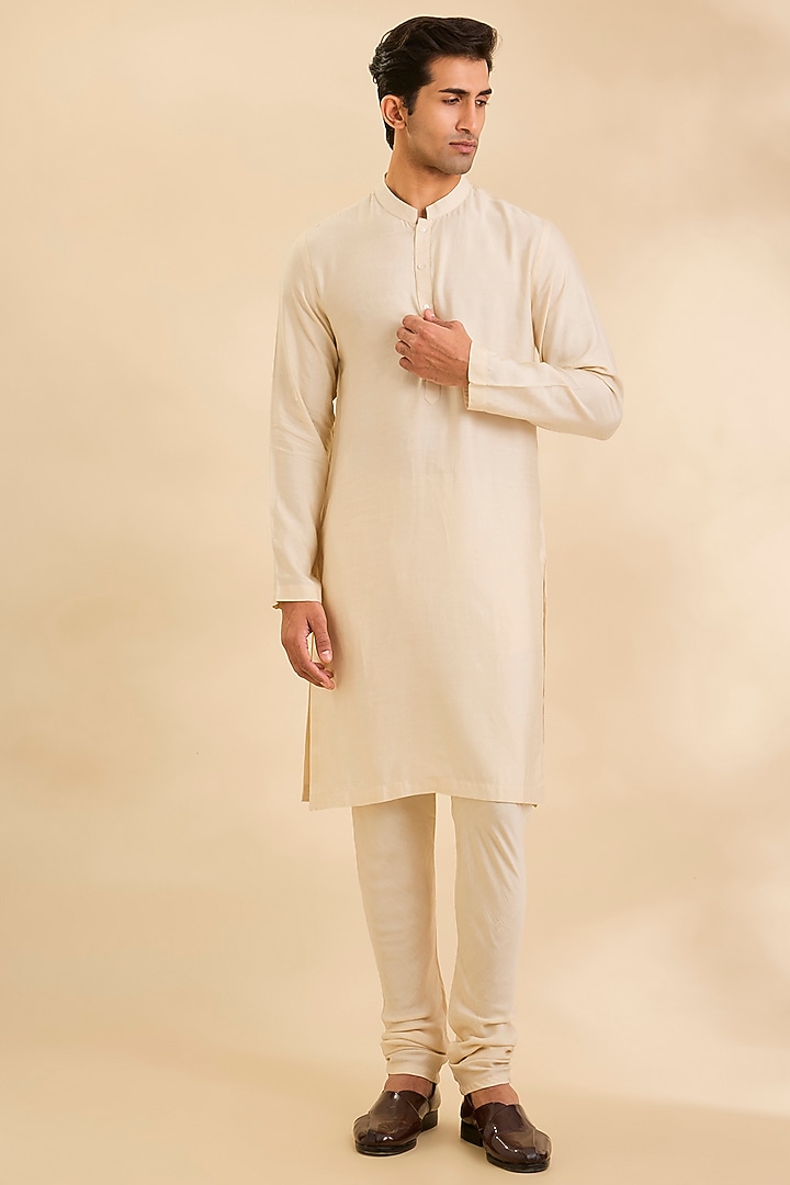 Ivory Pure Silk Groom Sherwani Set by Ankit V Kapoor at Pernia's Pop Up Shop