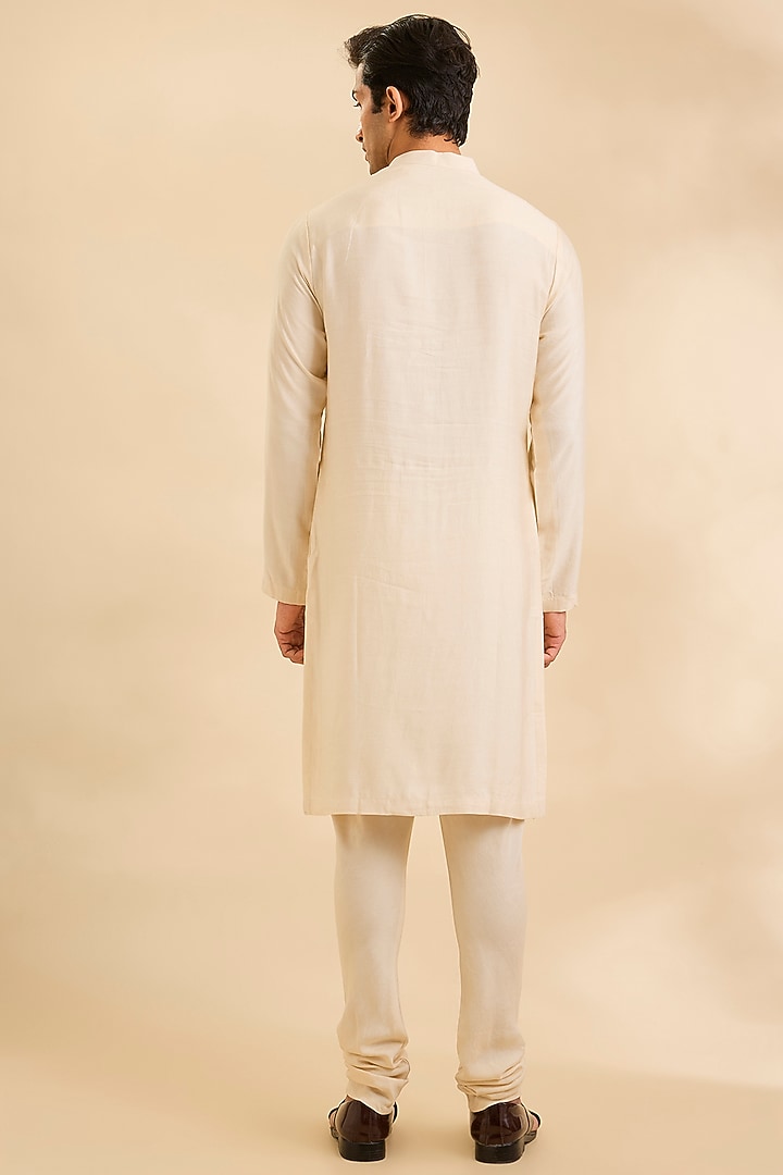 Ivory Pure Silk Groom Sherwani Set by Ankit V Kapoor at Pernia's Pop Up Shop