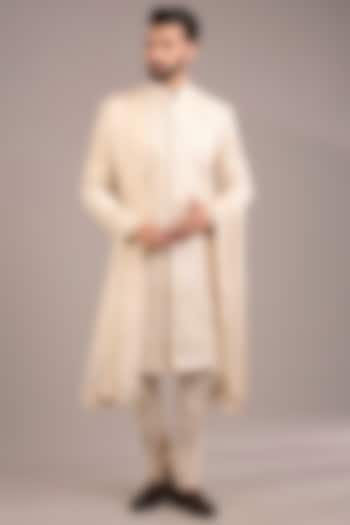 Dusty Rose Cotton Silk & Georgette Groom Sherwani Set by Ankit V Kapoor at Pernia's Pop Up Shop