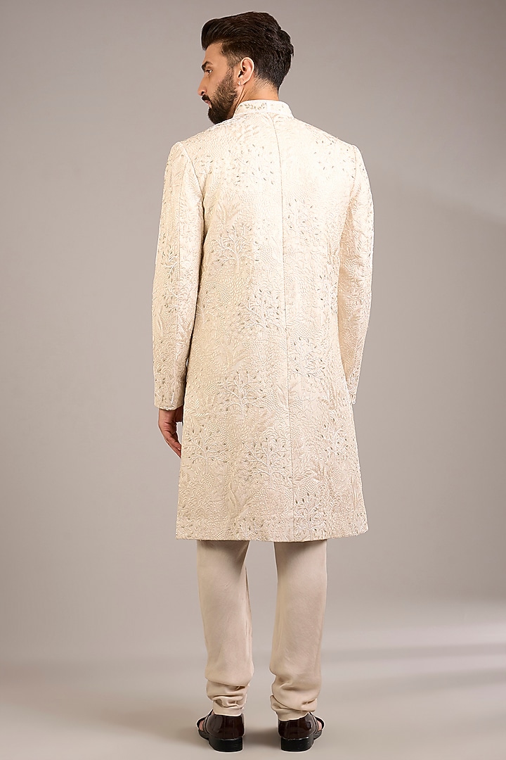 Dusty Rose Cotton Silk & Georgette Groom Sherwani Set by Ankit V Kapoor at Pernia's Pop Up Shop