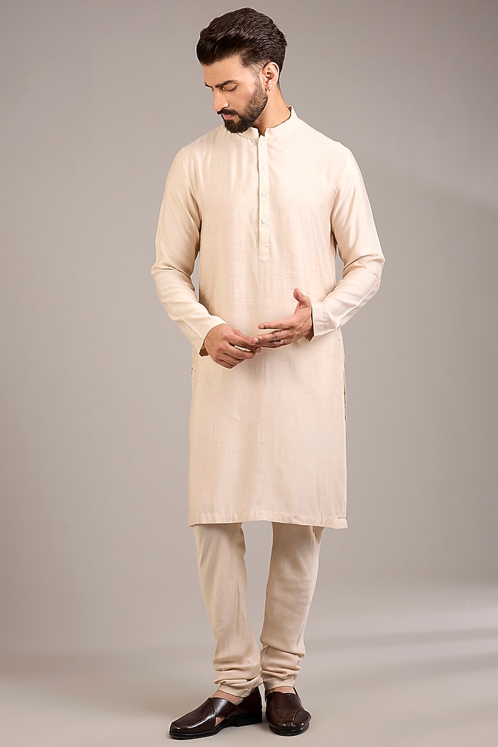 Dusty Rose Cotton Silk & Georgette Groom Sherwani Set by Ankit V Kapoor at Pernia's Pop Up Shop