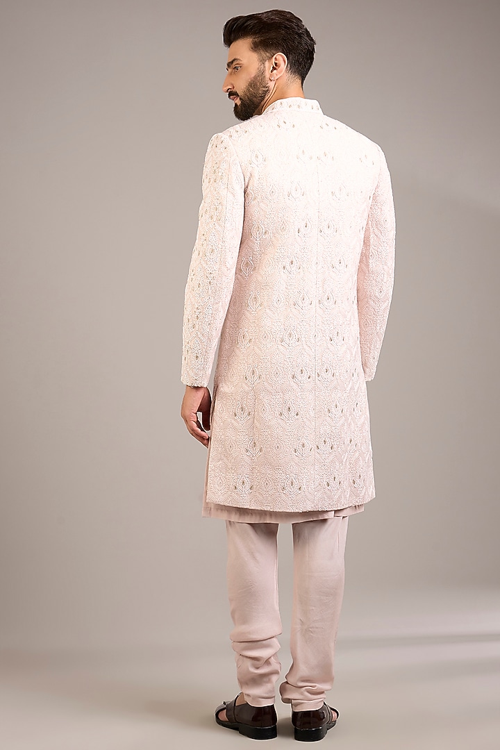 Champagne Cotton Silk & Georgette Groom Sherwani Set by Ankit V Kapoor at Pernia's Pop Up Shop