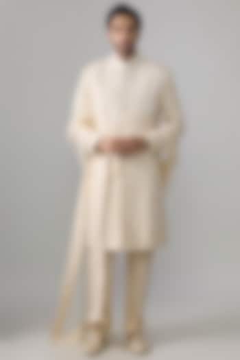 Champagne Georgette Embroidered Groom Sherwani Set by Ankit V Kapoor at Pernia's Pop Up Shop