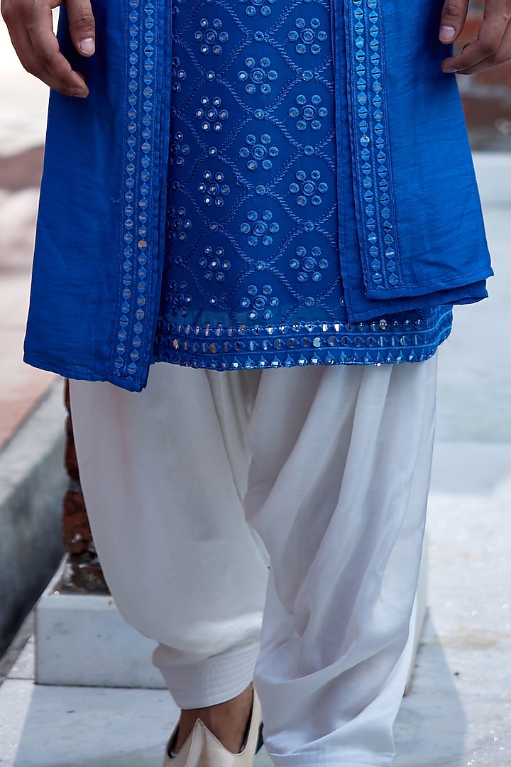 Azure Blue Georgette Embroidered Kurta Set by Ankit V Kapoor at Pernia's Pop Up Shop
