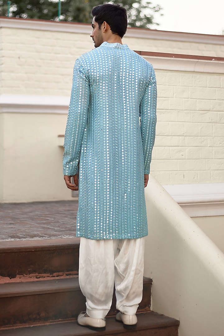 Sky Blue Cotton Silk & Georgette Embroidered Kurta Set by Ankit V Kapoor at Pernia's Pop Up Shop