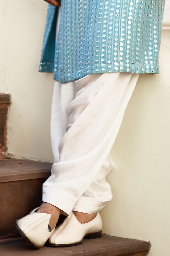 Sky Blue Cotton Silk & Georgette Embroidered Kurta Set by Ankit V Kapoor at Pernia's Pop Up Shop