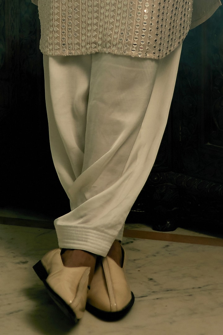 Light Beige Cotton Silk & Georgette Embroidered Kurta Set by Ankit V Kapoor at Pernia's Pop Up Shop