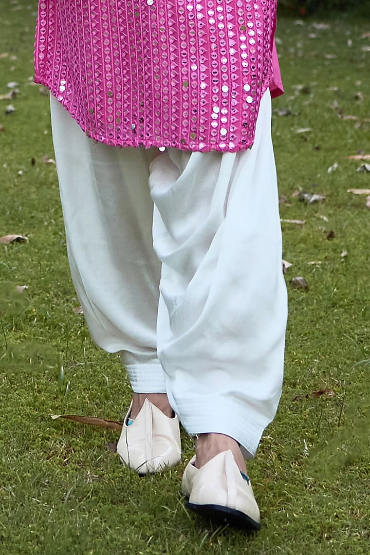 Rani Pink Cotton Silk & Georgette Embroidered Kurta Set by Ankit V Kapoor at Pernia's Pop Up Shop